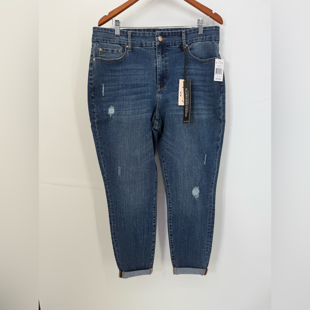 Nanette Lepore Flawless Belle High Rise Ankle Distressed Dark Blue Ankle Jeans - Picture 12 of 15